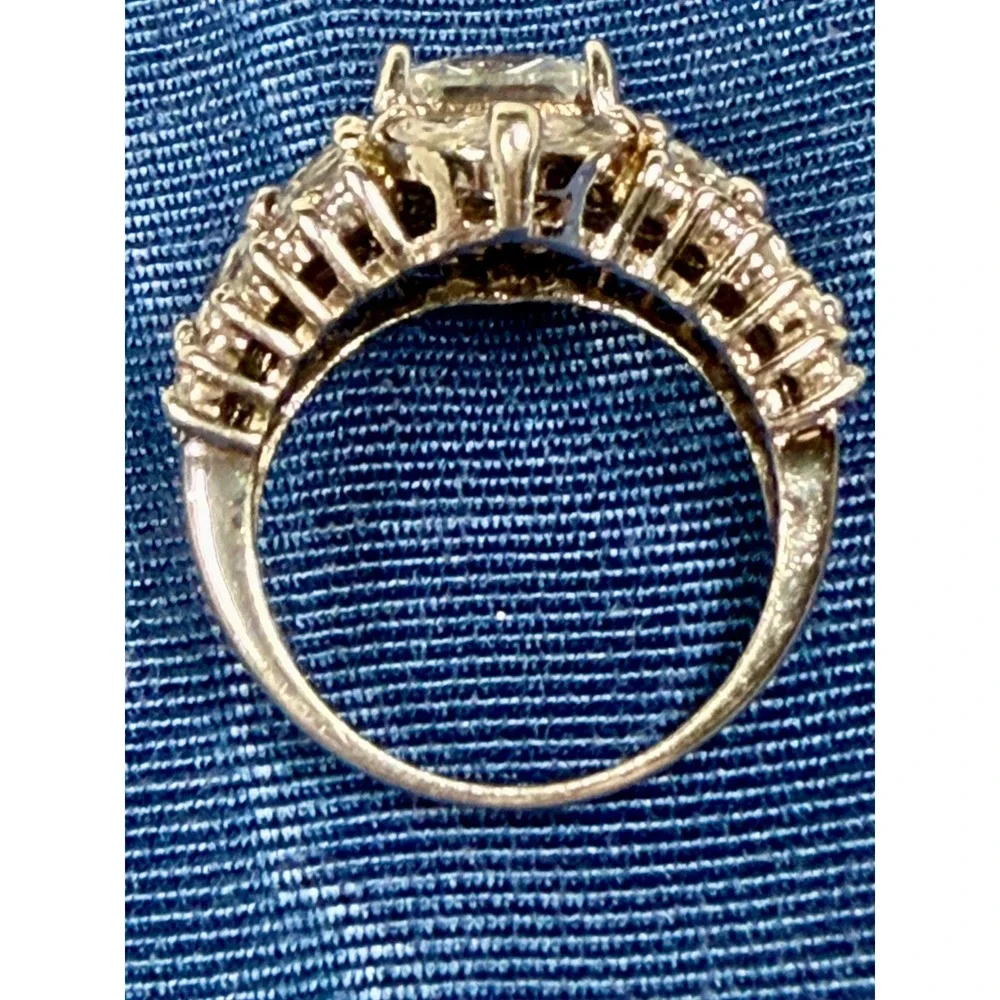 925 Sterling Silver Princess Cut Marquise CZ Statement Cocktail Ring Size 6 3/4